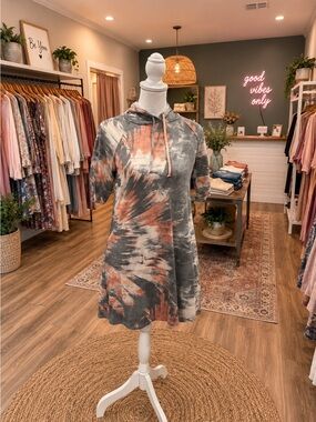Sunday Morning Tie Dye Hooded Sweatshirt Dress Pockets Cozy Boutique S M L